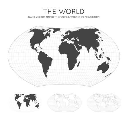 Map of The World. Wagner VII projection. Globe with latitude and longitude lines. World map on meridians and parallels background. Vector illustration.のイラスト素材