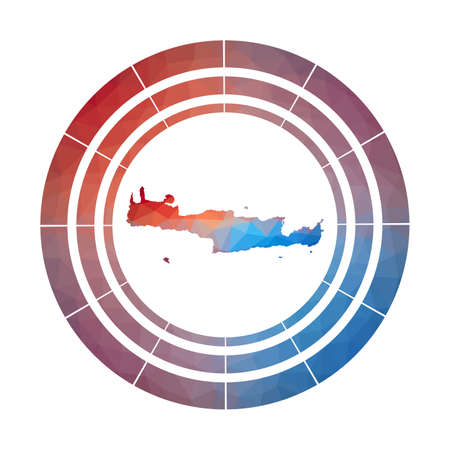 Crete badge. Bright gradient logo of island in low poly style. Multicolored Crete rounded sign with map in geometric style for your infographics.のイラスト素材