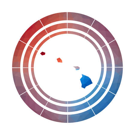 Hawaii badge. Bright gradient logo of us state in low poly style. Multicolored Hawaii rounded sign with map in geometric style for your infographics.のイラスト素材