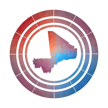 Mali badge. Bright gradient logo of country in low poly style. Multicolored Mali rounded sign with map in geometric style for your infographics.のイラスト素材