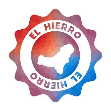 El Hierro low poly logo. Colorful gradient travel logo of the island in geometric style. Multicolored polygonal El Hierro rounded sign with map for your infographics.のイラスト素材