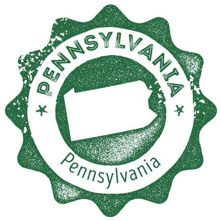 Pennsylvania map vintage stamp. Retro style handmade label, badge or element for travel souvenirs. Dark green rubber stamp with us state map silhouette. Vector illustration.のイラスト素材