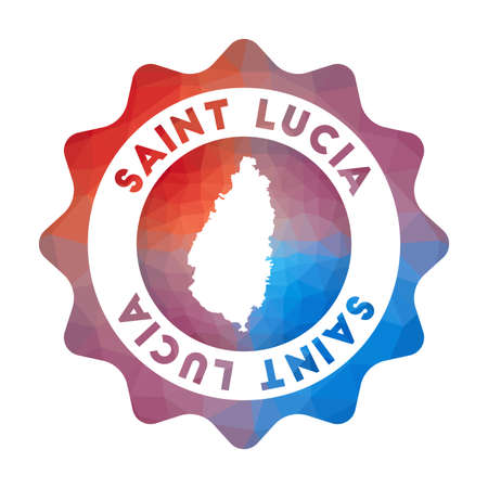 Saint Lucia low poly logo. Colorful gradient travel logo of the island in geometric style. Multicolored polygonal Saint Lucia rounded sign with map for your infographics.のイラスト素材