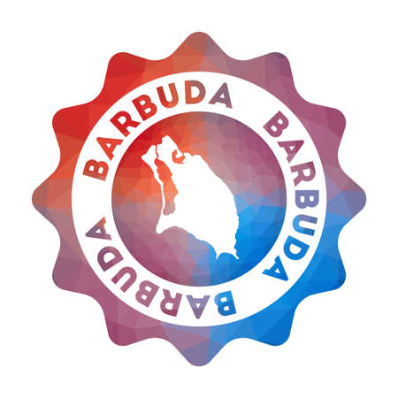 Barbuda low poly logo. Colorful gradient travel logo of the island in geometric style. Multicolored polygonal Barbuda rounded sign with map for your infographics.のイラスト素材