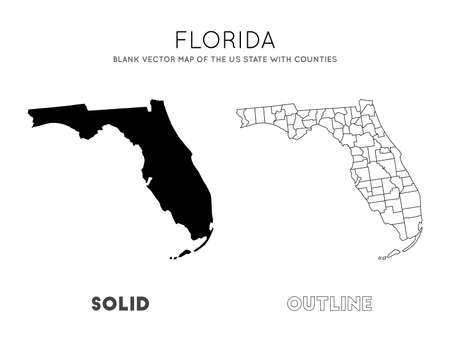 Florida map. Blank vector map of the Us State with counties. Borders of Florida for your infographic. Vector illustration.のイラスト素材