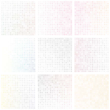 Set of geometric backgrounds. Abstract gradient patterns from small sized rectangles with varying stroke. Appealing vector backgrounds for your covers, posters, wallpapers, or banners.のイラスト素材