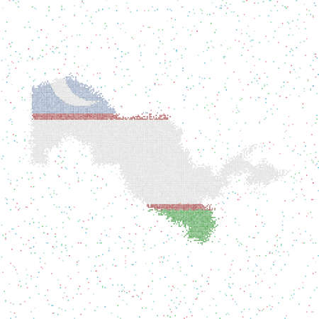 Map of Uzbekistan. Mosaic style map with flag of Uzbekistan. Vector illustration.のイラスト素材