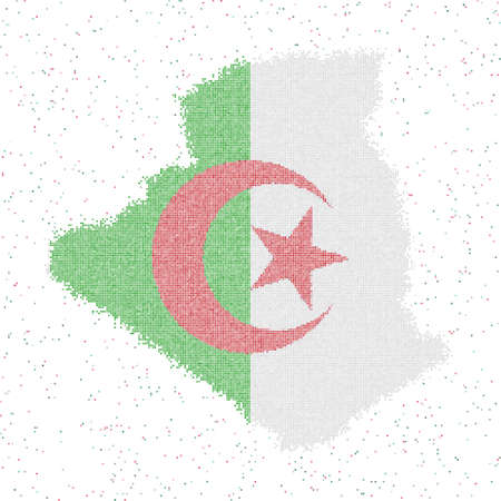 Map of Algeria. Mosaic style map with flag of Algeria. Vector illustration.のイラスト素材