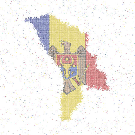 Map of Moldova. Mosaic style map with flag of Moldova. Vector illustration.のイラスト素材
