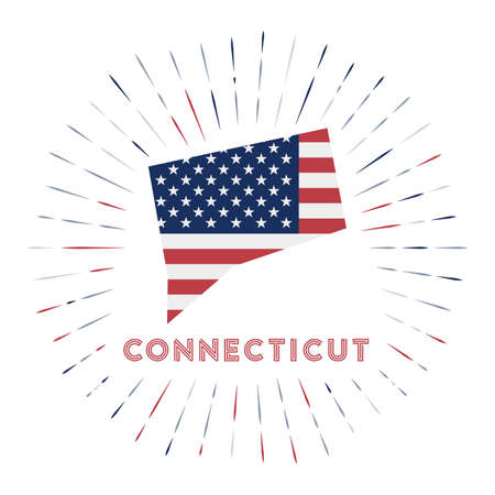 Connecticut sunburst badge. The us state sign with map of Connecticut with American flag.のイラスト素材