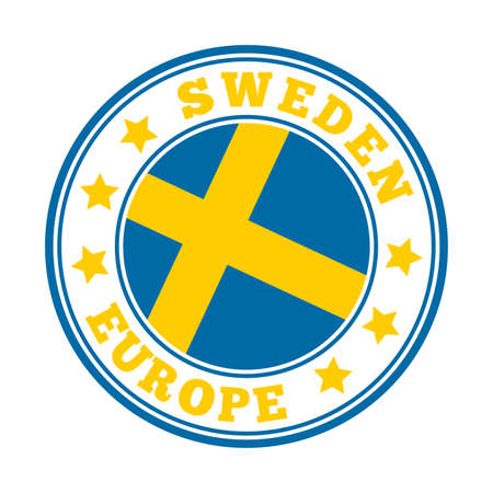 Sweden sign. Round country   with flag of Sweden. Vector illustration.のイラスト素材