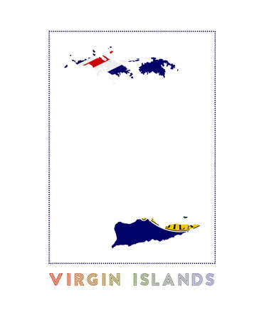 Virgin Islands Logo. Map of Virgin Islands with island name and flag. Astonishing vector illustration.のイラスト素材