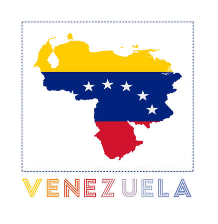 Venezuela Logo. Map of Venezuela with country name and flag. Classy vector illustration.のイラスト素材