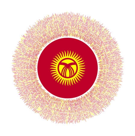 Flag of Kyrgyzstan with colorful rays. Radiant country sign. Shiny sunburst with Kyrgyzstan flag. Authentic vector illustration.のイラスト素材