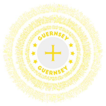 Guernsey symbol. Radiant country flag with colorful rays. Shiny sunburst with Guernsey flag. Classy vector illustration.のイラスト素材