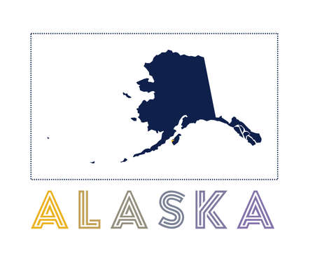 Map of Alaska with us state name and flag. Captivating vector illustration.のイラスト素材