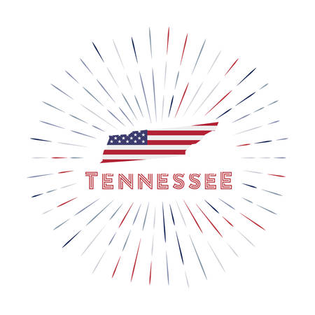 Tennessee sunburst badge. The us state sign with map of Tennessee with American flag. Vector illustration.のイラスト素材