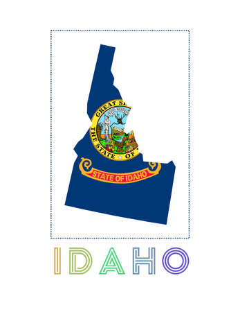 Idaho Logo. Map of Idaho with us state name and flag. Charming vector illustration.のイラスト素材