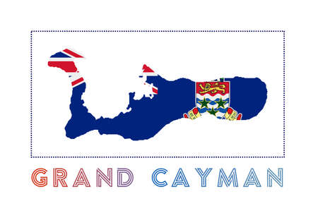 Grand Cayman Logo. Map of Grand Cayman with island name and flag. Elegant vector illustration.のイラスト素材