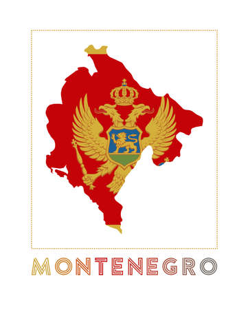 Montenegro Logo. Map of Montenegro with country name and flag. Powerful vector illustration.のイラスト素材