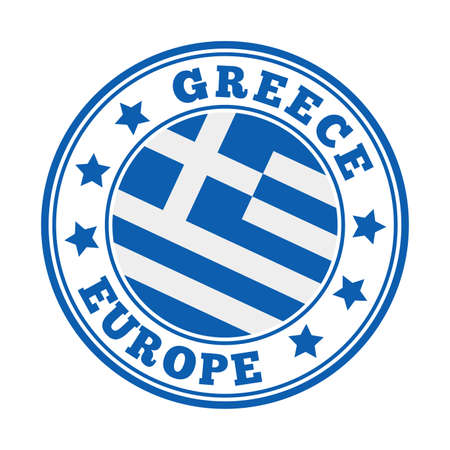 Greece sign. Round country logo with flag of Greece. Vector illustration.のイラスト素材