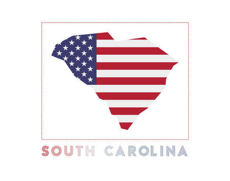 South Carolina Logo. Map of South Carolina with us state name and flag. Trendy vector illustration.のイラスト素材