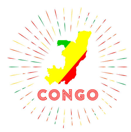 Congo sunburst badge. The country sign with map of Congo with Congolese flag. Colorful rays around the logo. Vector illustration.のイラスト素材