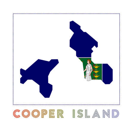 Cooper Island Logo. Map of Cooper Island with island name and flag. Radiant vector illustration.のイラスト素材