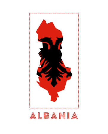 Albania Logo. Map of Albania with country name and flag. Artistic vector illustration.のイラスト素材