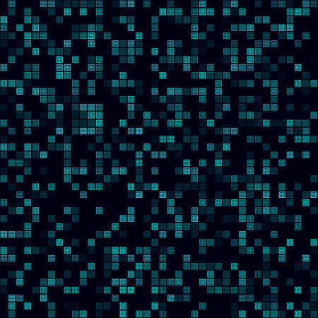 Futuristic tech pattern. Sparse pattern of multiple squares. Cyan colored seamless background. Modern vector illustration.のイラスト素材