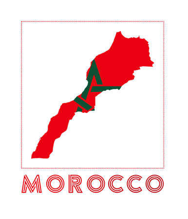 Morocco Logo. Map of Morocco with country name and flag. Charming vector illustration.のイラスト素材