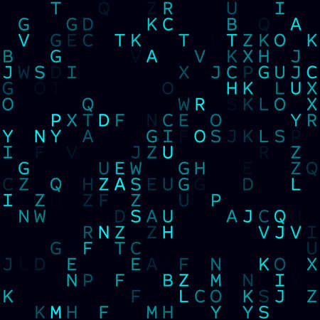 Digital background. Cyan sparse alphabetical background. Small sized seamless pattern. Stylish vector illustration.のイラスト素材
