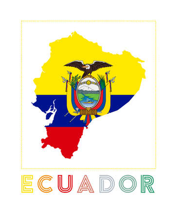 Ecuador Logo. Map of Ecuador with country name and flag. Appealing vector illustration.のイラスト素材