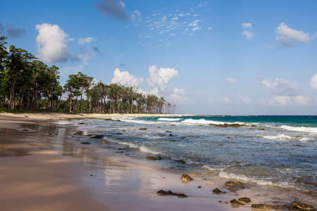 Coast of Little Andaman island. Torpical forest and sandy beach at Andaman Islands, India.