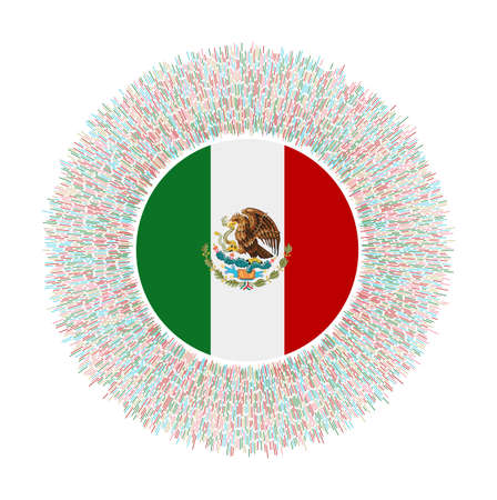 Flag of Mexico with colorful rays. Radiant country sign. Shiny sunburst with Mexico flag. Beautiful vector illustration.のイラスト素材