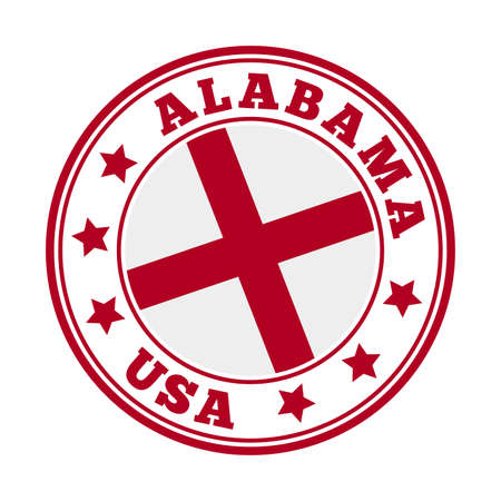 Alabama sign. Round us state logo with flag of Alabama. Vector illustration.のイラスト素材