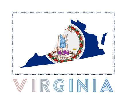 Virginia Logo. Map of Virginia with us state name and flag. Beautiful vector illustration.のイラスト素材