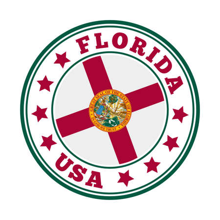 Florida sign. Round us state logo with flag of Florida. Vector illustration.のイラスト素材