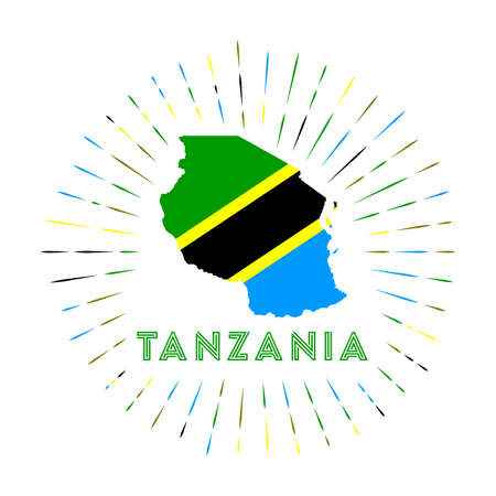Tanzania sunburst badge. The country sign with map of Tanzania with Tanzanian flag.のイラスト素材