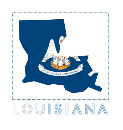 Louisiana Logo. Map of Louisiana with us state name and flag. Superb vector illustration.のイラスト素材