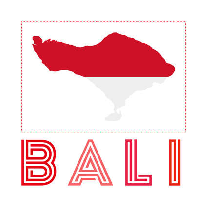 Map of Bali with island name and flag. Artistic vector illustration.のイラスト素材