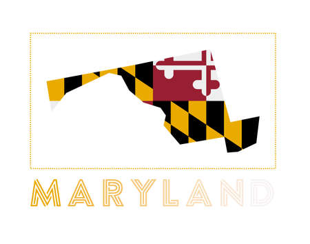 Map of Maryland with us state name and flag. Appealing vector illustration.のイラスト素材