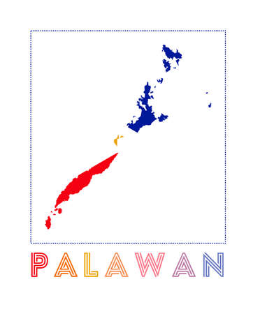 Map of Palawan with island name and flag. Radiant vector illustration.のイラスト素材