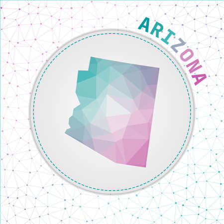Vector polygonal Arizona map. Map of the us state with network mesh background. Arizona illustration in technology, internet, network, telecommunication concept style . Authentic vector illustration.のイラスト素材