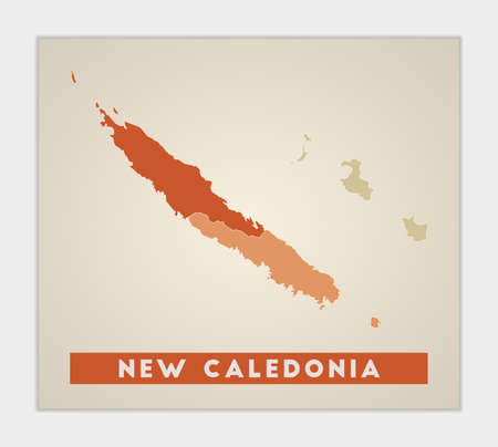 New Caledonia poster. Map of the country with colorful regions. Shape of New Caledonia with country name. Awesome vector illustration.のイラスト素材