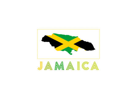 Jamaica Logo. Map of Jamaica with country name and flag. Elegant vector illustration.のイラスト素材