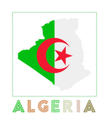 Algeria Logo. Map of Algeria with country name and flag. Amazing vector illustration.のイラスト素材