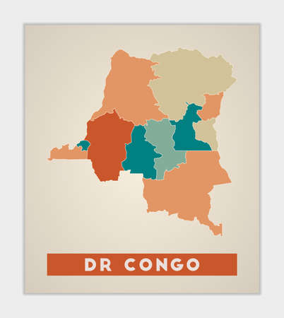DR Congo poster. Map of the country with colorful regions. Shape of DR Congo with country name. Radiant vector illustration.のイラスト素材