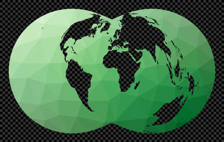 Polygonal map of the world on transparent background. Rectangular Polyconic projection. Polygonal...