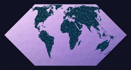 Global network. Eckert II projection. World network map. Wired globe in Eckert 2 projection on...
